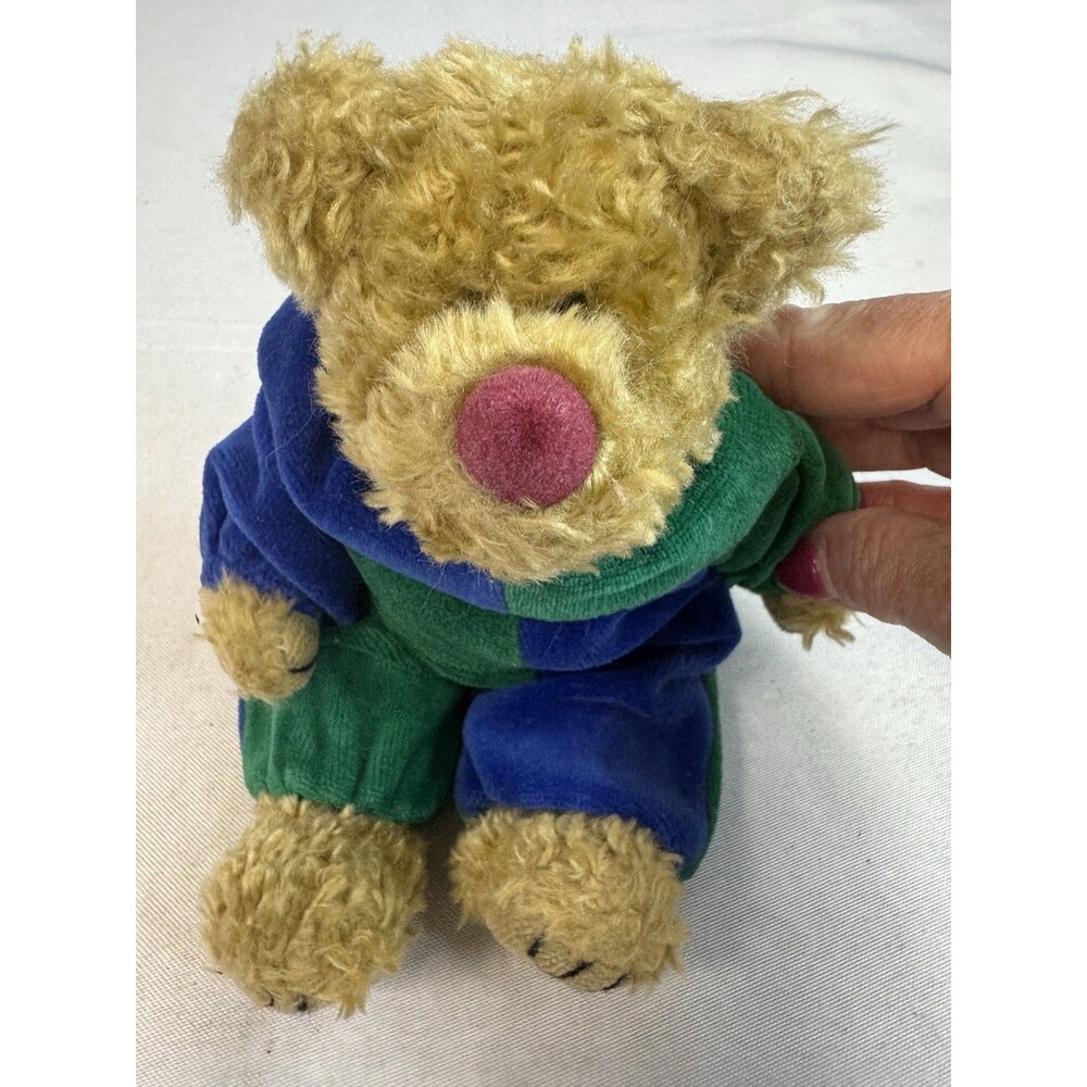 Vintage 1993 Ty Attic Treasures ATTICUS Jester Bear Plush Green Blue Jumpsuit